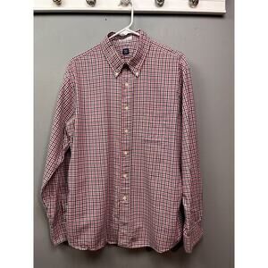 RVYC Shirt Mens Large Long Sleeve Button Down‎ Red Blue Gingham Style USA Preppy